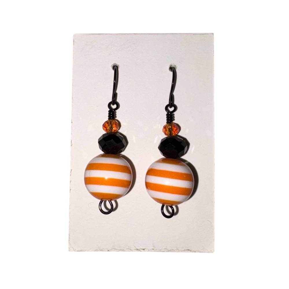 Handmade Orange and Black Striped Earrings